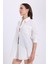 Kadın Oversize Geniş Kesim %100 Pamuk Müslin Kumaş Uzun Kollu Cepli Dokulu Beyaz Gömlek 5