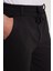Erkek Slim Fit Pamuklu Beli Bağlamalı Yan Cepli Katlamalı Paça Jogger Siyah Pantolon 1