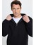 Unisex Relax Fit Rahat Kesim Pamuklu İçi Polarlı Yarım Fermuarlı Siyah Kapüşonlu Sweatshirt 2