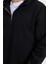 Unisex Relax Fit Rahat Kesim Pamuklu İçi Polarlı Yarım Fermuarlı Siyah Kapüşonlu Sweatshirt 3