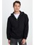 Unisex Relax Fit Rahat Kesim Pamuklu İçi Polarlı Yarım Fermuarlı Siyah Kapüşonlu Sweatshirt 4