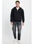 Unisex Relax Fit Rahat Kesim Pamuklu İçi Polarlı Yarım Fermuarlı Siyah Kapüşonlu Sweatshirt 5