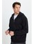 Unisex Relax Fit Rahat Kesim Pamuklu İçi Polarlı Yarım Fermuarlı Siyah Kapüşonlu Sweatshirt 6
