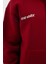 Unisex Oversize Geniş Kesim Pamuklu Yumuşak Dokulu İçi Polarlı Baskılı Bordo Kapüşonlu Sweatshirt 3