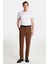 Erkek Slim Fit Chino Esnek Yandan Cepli Önü Fermuarlı Pamuklu Dokulu Kahverengi Pantolon 2