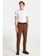 Erkek Slim Fit Chino Esnek Yandan Cepli Önü Fermuarlı Pamuklu Dokulu Kahverengi Pantolon 3