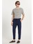 Erkek Slim Fit Pamuklu Beli Bağlamalı Yan Cepli Katlamalı Paça Jogger Lacivert Pantolon 1