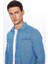 Erkek Slim Fit Dar Kesim Uzun Kollu Çift Cepli Kapaklı Parça Dikişli Mavi Denim Kot Gömlek 2