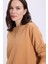 Kadın Oversize Geniş Kesim %100 Pamuk Basic Camel Bisiklet Yaka Sweatshirt 1