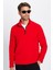 Unisex Standart Fit Anti-pilling Tüylenme Yapmayan Soğuk Geçirmez Kırmızı Dik Yaka Polar Sweatshirt 2