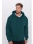 Unisex Oversize Geniş Kesim Pamuklu Yumuşak Dokulu Içi Polarlı Basic Yeşil Kapüşonlu Sweatshirt 2