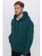 Unisex Oversize Geniş Kesim Pamuklu Yumuşak Dokulu Içi Polarlı Basic Yeşil Kapüşonlu Sweatshirt 5