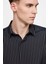 Slim Fit Uzun Kollu Pamuklu Kolay Ütü Çizgili Erkek Siyah Lacivert Gömlek 3