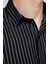 Slim Fit Uzun Kollu Pamuklu Kolay Ütü Çizgili Erkek Siyah Lacivert Gömlek 5
