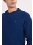 Erkek Slim Fit Dar Kesim Pamuklu Selanik Kumaş Bisiklet Yaka İndigo Sweatshirt 3