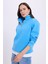 Kadın Relax Fit Rahat Kesim Pamuklu İçi Polarlı Yarım Fermuarlı Mavi Dik Yaka Sweatshirt 4