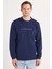 Erkek Standart Fit Pamuklu Bisiklet Yaka Şardonlu Baskılı İndigo Sweatshirt 4