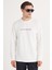 Erkek Standart Fit Pamuklu Bisiklet Yaka Şardonlu Baskılı Beyaz Sweatshirt 4