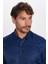 Slim Fit Uzun Kollu Kolay Ütü Teri Emen Nefes Alan Doku Kravatlık Dört Mevsim Lacivert Erkek Gömlek 2