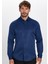 Slim Fit Uzun Kollu Kolay Ütü Teri Emen Nefes Alan Doku Kravatlık Dört Mevsim Lacivert Erkek Gömlek 3