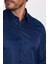 Slim Fit Uzun Kollu Kolay Ütü Teri Emen Nefes Alan Doku Kravatlık Dört Mevsim Lacivert Erkek Gömlek 4