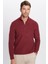 Erkek Slim Fit Dar Kesim Fermuarlı Bordo Dik Yaka Triko Kazak 3