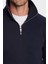 Unisex Relax Fit Rahat Kesim Pamuklu İçi Polarlı Yarım Fermuarlı Lacivert Dik Yaka Sweatshirt 6