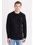 Erkek Slim Fit Dar Kesim Pamuklu Selanik Kumaş Bisiklet Yaka Siyah Sweatshirt 4