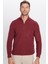 Erkek Slim Fit Dar Kesim Fermuarlı Bordo Dik Yaka Triko Kazak 5
