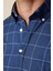 Erkek Regular Fit Klasik Kesim Düğmeli Yaka Küçük Kareli Pamuklu Lacivert Gömlek 3