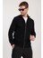 Erkek Standart Fit Normal Kesim Desenli Yarım Balıkçı Yaka Fermuarlı Siyah Hırka 4