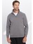Unisex Relax Fit Rahat Kesim Pamuklu Içi Polarlı Yarım Fermuarlı Gri Dik Yaka Sweatshirt 2