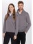 Unisex Relax Fit Rahat Kesim Pamuklu Içi Polarlı Yarım Fermuarlı Gri Dik Yaka Sweatshirt 3