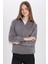 Unisex Relax Fit Rahat Kesim Pamuklu Içi Polarlı Yarım Fermuarlı Gri Dik Yaka Sweatshirt 4