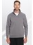 Unisex Relax Fit Rahat Kesim Pamuklu Içi Polarlı Yarım Fermuarlı Gri Dik Yaka Sweatshirt 6