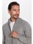 Erkek Slim Fit Dar Kesim Açık Gri Dik Yaka Fermuarlı Düz Hırka 2