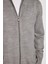 Erkek Slim Fit Dar Kesim Açık Gri Dik Yaka Fermuarlı Düz Hırka 3