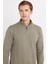 Erkek Slim Fit Dar Kesim Pamuklu Yarım Fermuarlı Dik Yaka Haki Sweatshirt 2