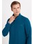Erkek Slim Fit Dar Kesim Pamuklu Yarım Fermuarlı Dik Yaka Petrol Sweatshirt 2