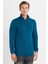 Erkek Slim Fit Dar Kesim Pamuklu Yarım Fermuarlı Dik Yaka Petrol Sweatshirt 4