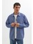 Relax Fit Uzun Kollu Denim Kot Parça Boyalı Çift Cep Fermuarlı Mavi Gömlek 5