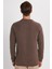 Erkek Slim Fit Dar Kesim Pamuklu Selanik Kumaş Bisiklet Yaka Kahverengi Sweatshirt 5