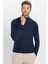 Erkek Slim Fit Dar Kesim Tam Balıkçı Yaka Düz Yün Lacivert Triko Kazak 2