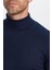 Erkek Slim Fit Dar Kesim Tam Balıkçı Yaka Düz Yün Lacivert Triko Kazak 3