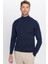 Erkek Slim Fit Dar Kesim Tam Balıkçı Yaka Düz Yün Lacivert Triko Kazak 4