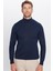 Erkek Slim Fit Dar Kesim Tam Balıkçı Yaka Düz Yün Lacivert Triko Kazak 5