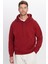 Unisex Oversize Geniş Kesim Pamuklu Yumuşak Dokulu İçi Polarlı Basic Bordo Kapüşonlu Sweatshirt 4