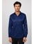 Modern Slim Fit Uzun Kollu Düz Saten Pamuklu Lacivert Erkek Gömlek 3