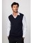 Slim Fit Dar Kesim V Yaka Kendinden Desenli Lacivert Erkek Süveter 2