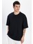 Unisex Oversize Geniş Kesim %100 Pamuk Yumuşak Dokulu Basic Bisiklet Yaka Siyah Tişört 2